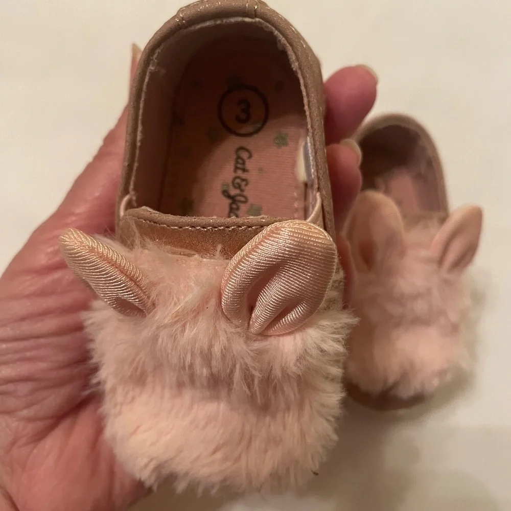 Set of Kids Brown Boots, Pink‎ Bunny Shoes, & Silver Slippers, Size 3